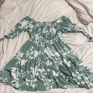 Floral Off-Shoulder Green Dress